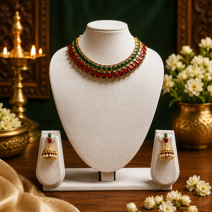 Green and Red Palakka Necklace Set