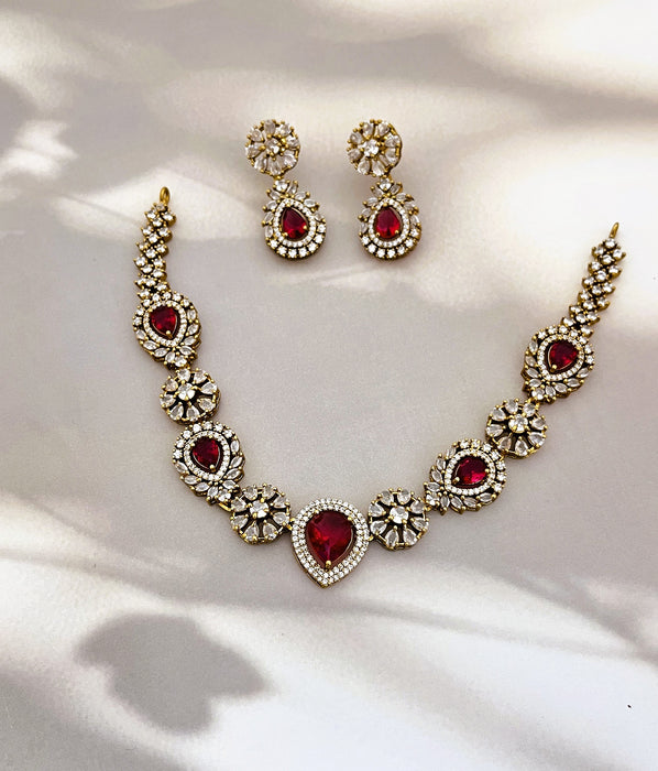 Aroopa Teardrop Stone Necklace & Earring Set