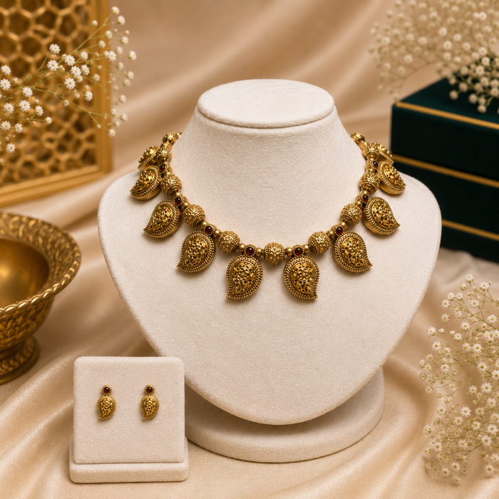 Antique Finish Floral Bead Necklace Set