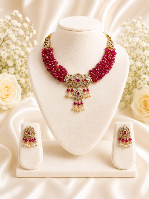Aroopa Cluster Beads Kanthi Necklace Set