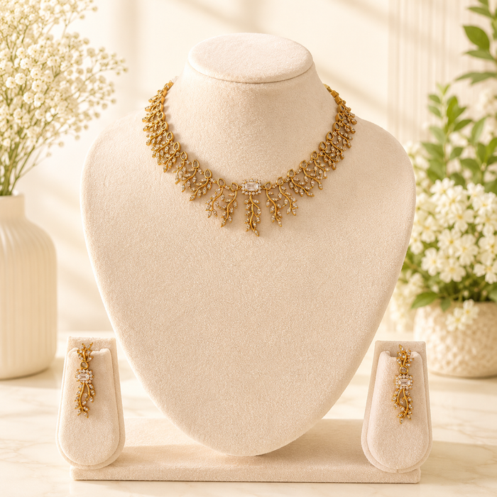 Aroopa Golden Vine Crystal Necklace Set
