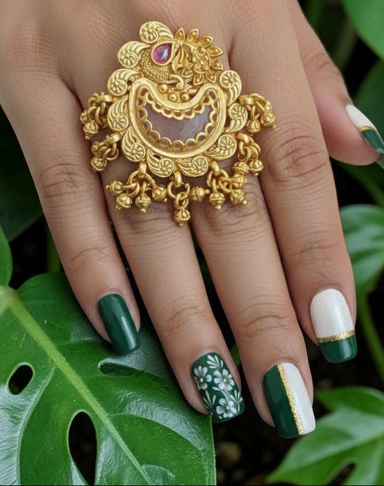 Rajwadi Adjustable Finger Ring | Antique Gold Finish