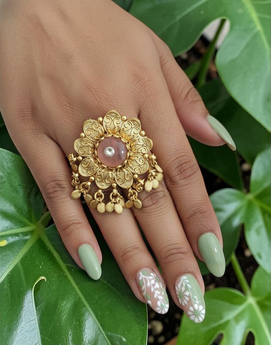 Rajwadi Adjustable Finger Ring | Antique Gold Finish