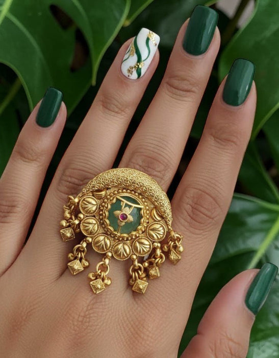 Rajwadi Adjustable Finger Ring | Antique Gold Finish