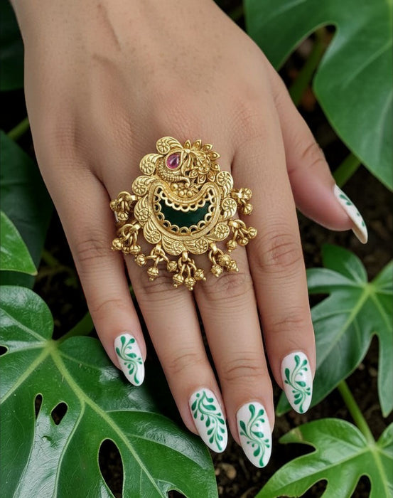 Rajwadi Adjustable Finger Ring | Antique Gold Finish