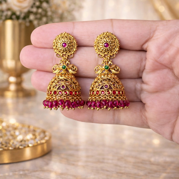 Aroopa Classic Pearl Temple Jhumka Earrings