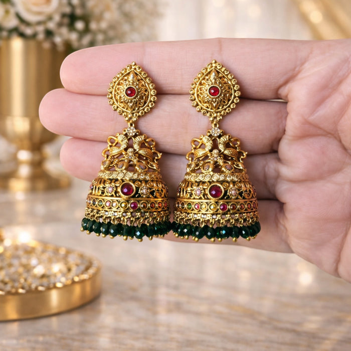Aroopa Royal Temple Jhumka Earrings with Pearl Drops