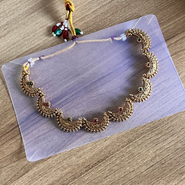 Aroopa Antique Half moon charm Necklace Set with Ruby & Emerald Accents